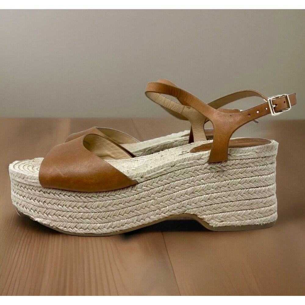 Antonio Melani 10 M Brown Espadrille Platform Wedge Sandals Leather Jute $98